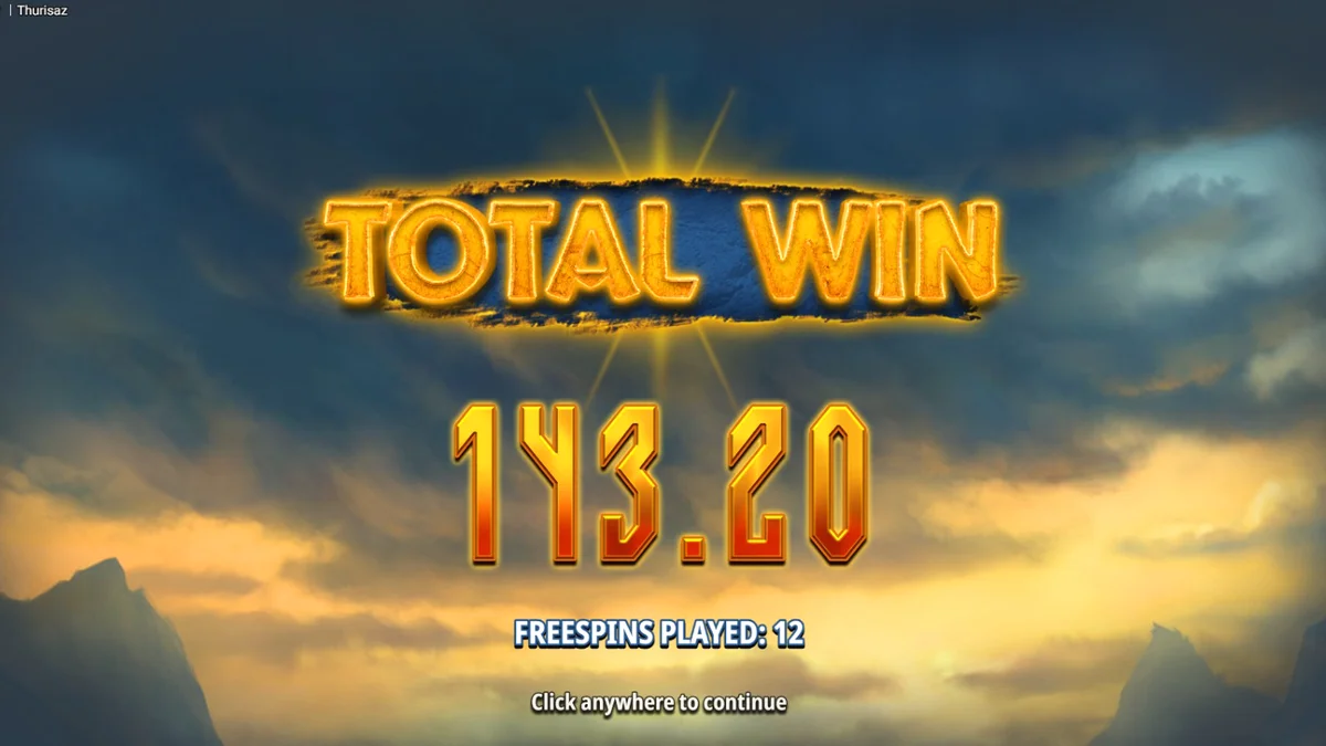 Isang tanawin ng Norse fjord na may mga Viking warrior sa gilid ng 5x5 grid ng Thurisaz slot.