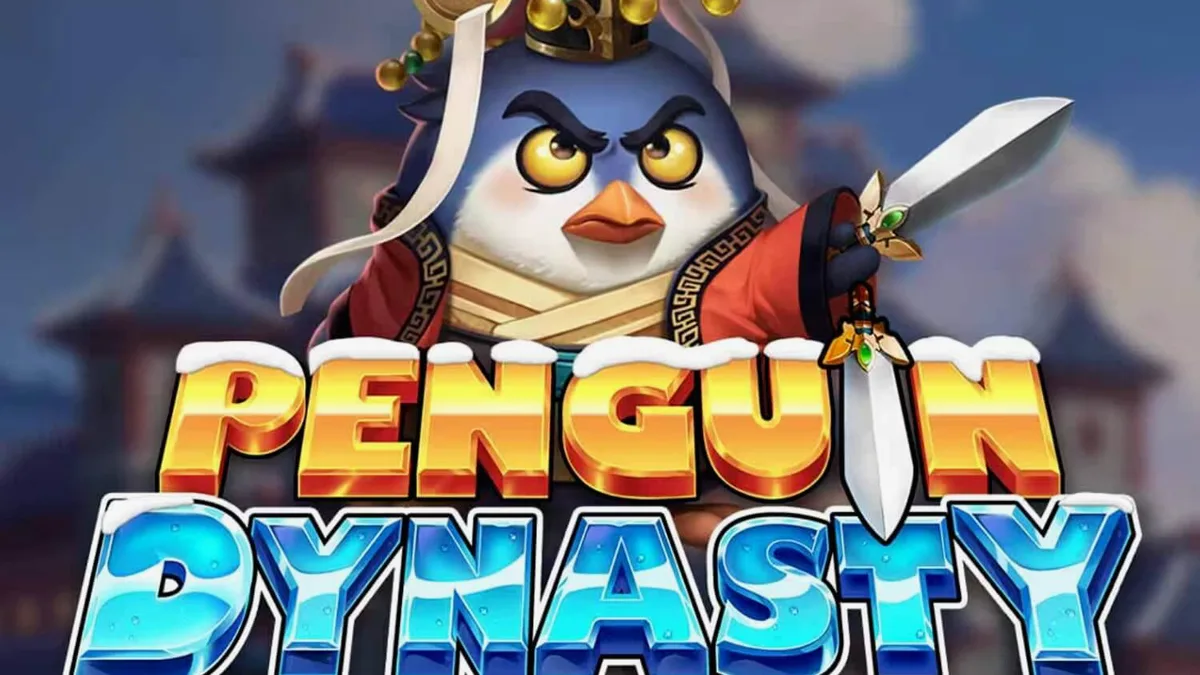 Isang makulay na visual ng Penguin Dynasty slot na nagpapakita ng mga penguin warriors sa isang 7x7 grid.
